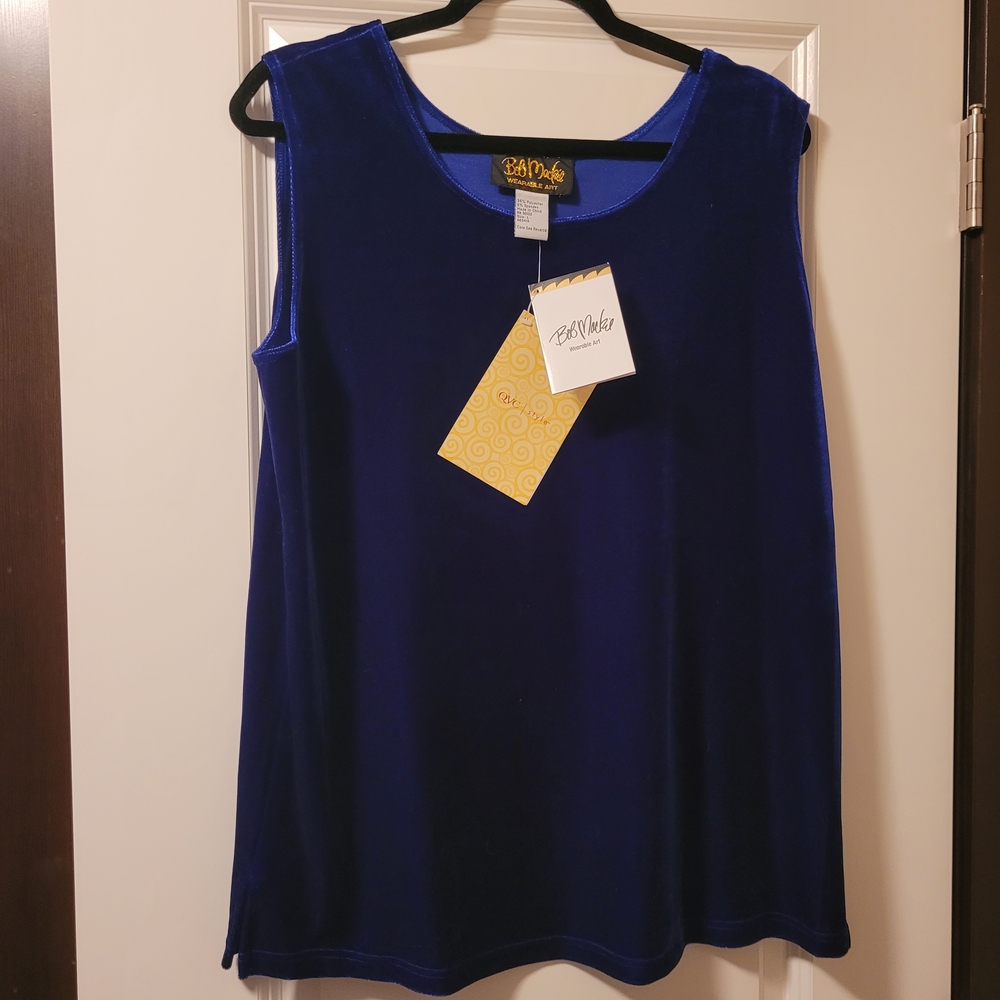 NWT Bob Mackie Wearable Art Velvet Top Sleeveless Royal Blue Sz L